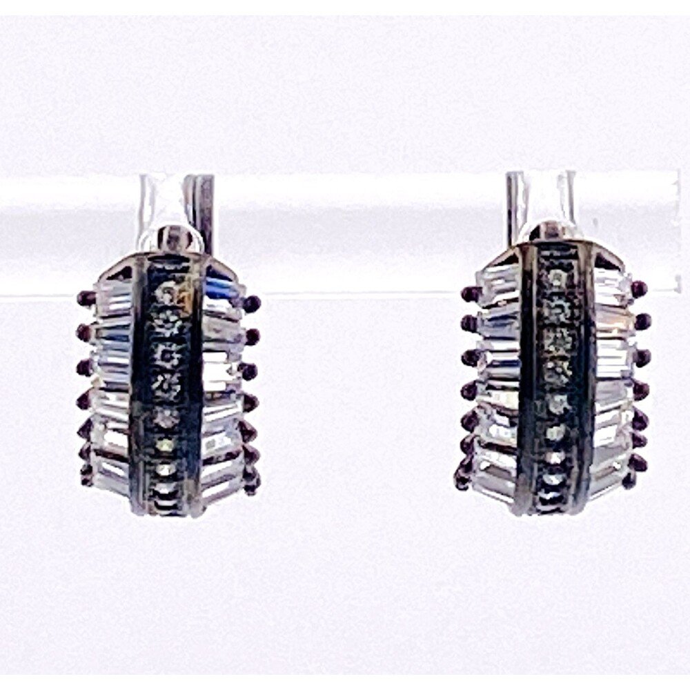 JTV Black Rhodium Sterling Silver Cubic Zirconia Hoop Earrings Y2K Huggie Hoops